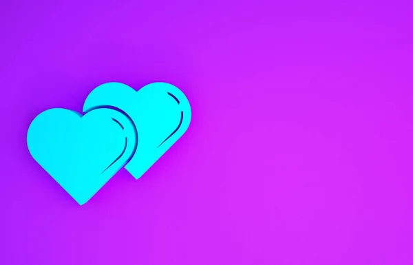 Blue Two Linked Hearts icon isolated on purple background. Romantic symbol linked, join, passion and wedding. Valentine day symbol. Minimalism concept. 3d illustration 3D render