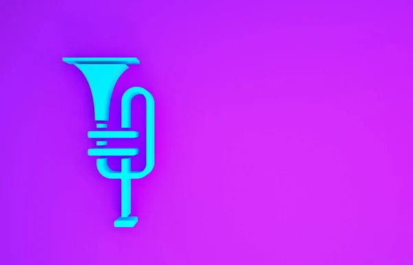 紫色の背景に分離された青の楽器トランペットアイコン 最小限の概念 3Dイラスト3Dレンダリング — ストック写真