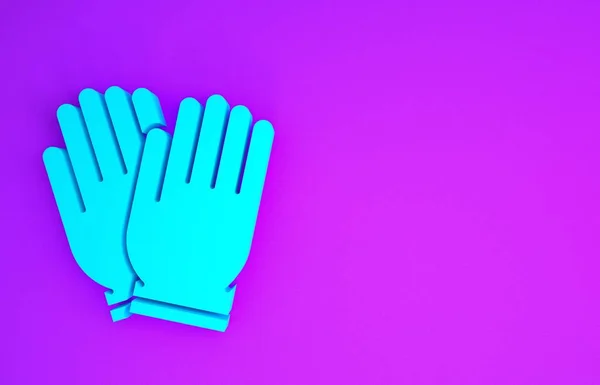 蓝色花园手套图标隔离在紫色背景 橡胶手套签了字 耕作护手 手套安全 最低纲领的概念 3D说明3D — 图库照片