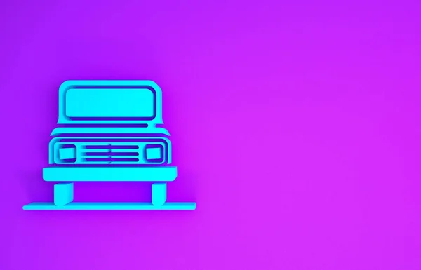 Піктограма Blue Car Ізольована Фіолетовому Фоні Вид Спереду Концепція Мінімалізму — стокове фото