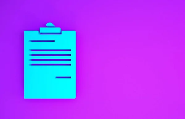 Blue Document icon isolated on purple background. File icon. Checklist icon. Business concept. Minimalism concept. 3d illustration 3D render