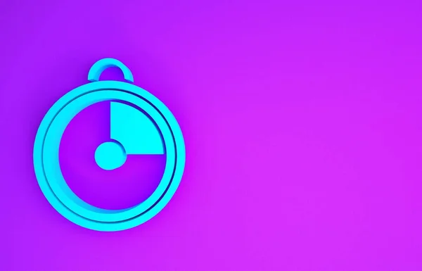 Blue Kitchen Timer Icon Isolated Purple Background Cooking Utensil Minimalism — Stock Photo, Image