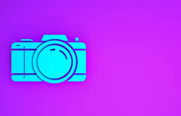 Icono Cámara Fotográfica Azul Aislado Sobre Fondo Morado Icono Cámara — Foto de Stock