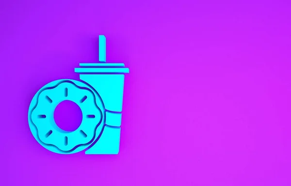 Блакитне Паперове Скло Питною Соломою Значком Пончика Ізольовано Фіолетовому Фоні — стокове фото