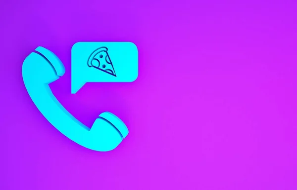 蓝色食品订购比萨饼图标孤立在紫色背景 用手机订购 餐厅提供食物的概念 最低纲领的概念 3D说明3D — 图库照片