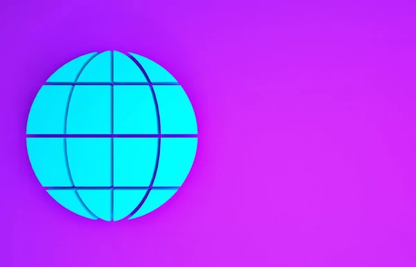 Blue Earth Globe Icoon Geïsoleerd Paarse Achtergrond Wereld Aarde Teken — Stockfoto