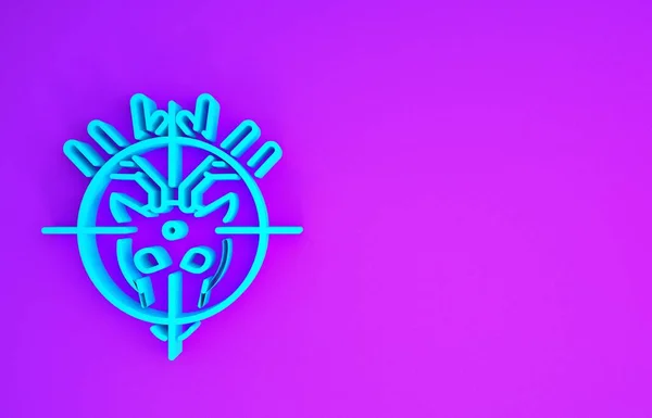 Blue Hunt on deer with crosshairs icon isolated on purple background. Hunting club logo with deer and target. Rifle lens aiming a deer. Minimalism concept. 3d illustration 3D render