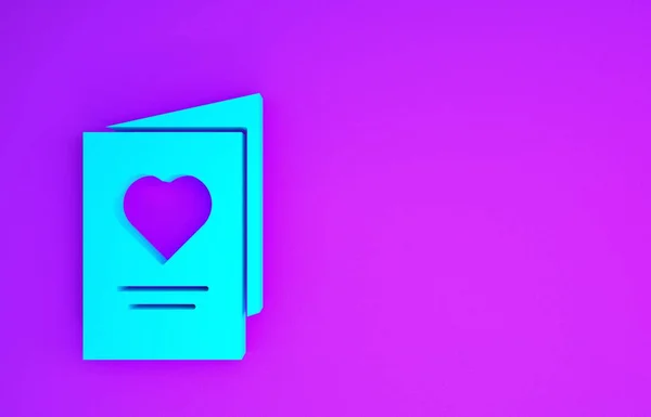 蓝色情人节派对传单与心脏图标隔离紫色背景 用于邀请卡或贺卡的庆祝海报模板 最低纲领的概念 3D说明3D — 图库照片