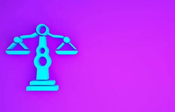 Blue Scales Justice Icon Isolated Purple Background Court Law Symbol — Stock Photo, Image