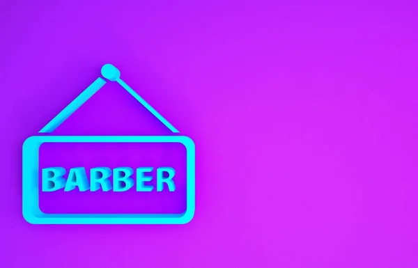 紫色の背景に隔離されたブルーバーバーショップアイコン 美容師のロゴや看板 最小限の概念 3Dイラスト3Dレンダリング — ストック写真