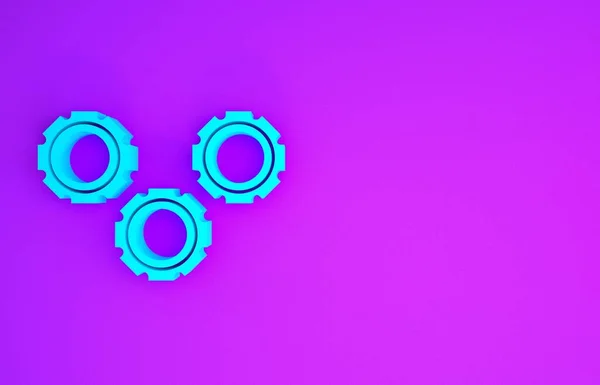 紫色の背景に隔離されたブルーギアアイコン 歯車の設定記号 コグのシンボル 最小限の概念 3Dイラスト3Dレンダリング — ストック写真