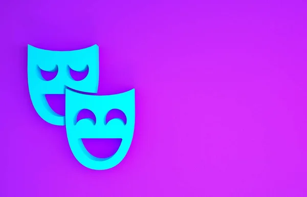 Blue Comedy theatrical masks icon isolated on purple background. Minimalism concept. 3d illustration 3D render