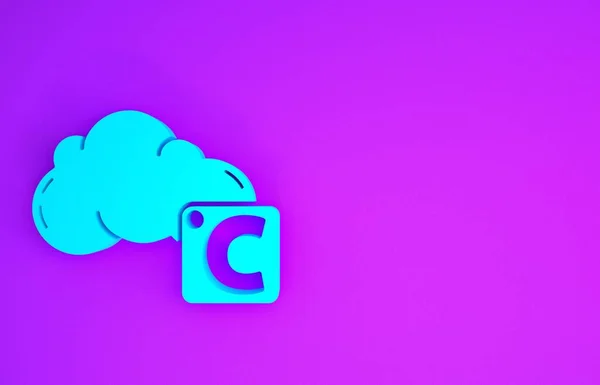Blue Celsius Cloud Icon Isolated Purple Background Minimalism Concept Illustration — Stock Photo, Image