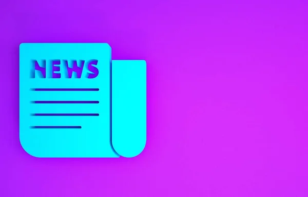 青のニュースアイコンは紫色の背景に隔離されています 新聞のサインだ マスコミのシンボルだ 最小限の概念 3Dイラスト3Dレンダリング — ストック写真