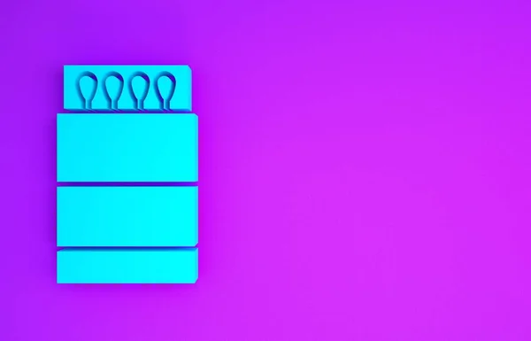 Azul Abrir Caja Fósforos Partidos Icono Aislado Sobre Fondo Púrpura — Foto de Stock