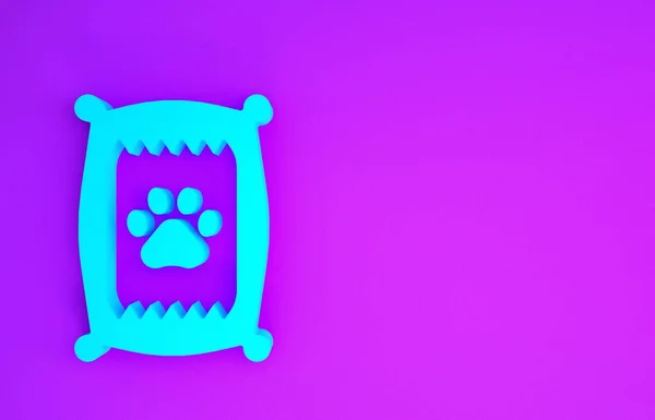 Saco Azul Comida Para Ícone Cão Isolado Fundo Roxo Impressão — Fotografia de Stock