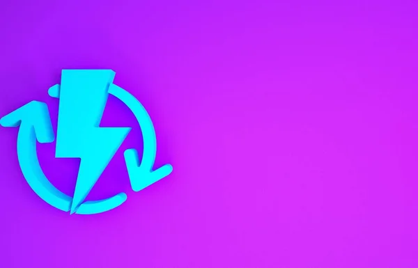 Блакитна Піктограма Перезарядки Ізольована Фіолетовому Фоні Електроенергетичний Знак Концепція Мінімалізму — стокове фото
