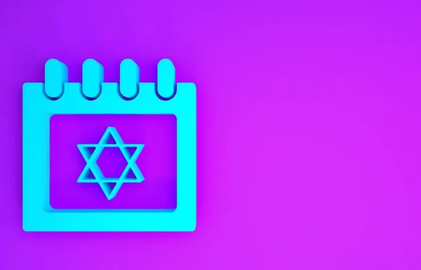 蓝色犹太日历上的大卫图标的恒星被隔离在紫色背景上 光明节的日历日 最低纲领的概念 3D渲染3D插图 — 图库照片