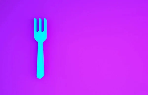 Blue Fork Icon Isolated Purple Background Cutlery Symbol Minimalism Concept — Stock Photo, Image