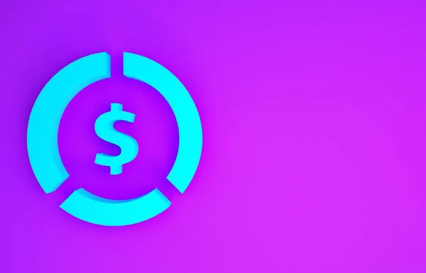 蓝色硬币货币与美元符号图标隔离在紫色背景 银行货币标志 现金符号 最低纲领的概念 3D渲染3D插图 — 图库照片