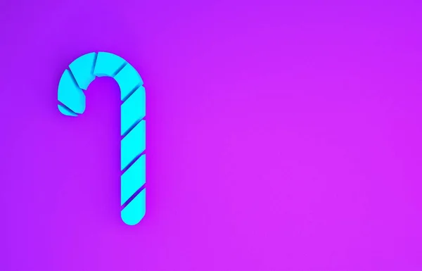 蓝色圣诞糖果手杖与条纹图标隔离在紫色背景 圣诞快乐 新年快乐 最低纲领的概念 3D渲染3D插图 — 图库照片