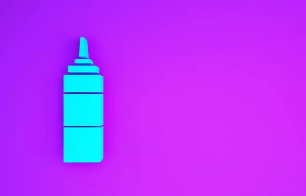 蓝色酱汁瓶子图标隔离在紫色背景 番茄酱 芥末和蛋黄酱瓶 配以酱汁作为快餐 最低纲领的概念 3D渲染3D插图 — 图库照片
