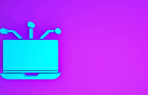 Ikona Modrého Laptopu Izolovaná Fialovém Pozadí Technologie Zařízení Koncept Minimalismus — Stock fotografie