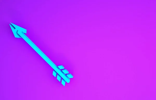 紫色の背景に隔離されたブルーヒップスター矢印アイコン 最小限の概念 3Dイラスト3Dレンダリング — ストック写真