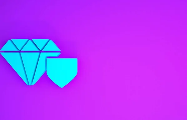 Blue Diamond Shield Icon Isolated Purple Background Jewelry Insurance Concept — Stock Photo, Image