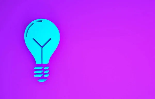 紫色の背景にアイコンの概念とブルーライト電球 エネルギーとアイデアのシンボル インスピレーションの概念 最小限の概念 3Dイラスト3Dレンダリング — ストック写真