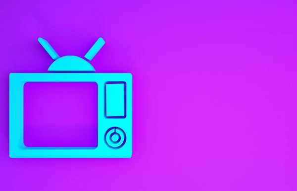 Ícone Azul Isolado Fundo Roxo Sinal Televisão Conceito Minimalismo Ilustração — Fotografia de Stock