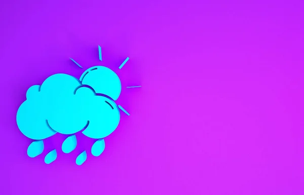 雨と太陽のアイコンが紫色の背景に隔離されたブルークラウド 雨滴と雨の雲の降水量 最小限の概念 3Dイラスト3Dレンダリング — ストック写真