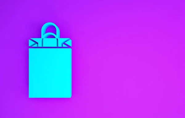 紫色の背景に隔離されたブルーペーパーショッピングバッグアイコン 荷物のサインだ 最小限の概念 3Dイラスト3Dレンダリング — ストック写真