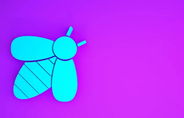 蓝色蜜蜂的图标孤立在紫色背景上 甜甜的天然食物有翅膀符号的蜜蜂或蚜虫 飞虫最低纲领的概念 3D说明3D — 图库照片