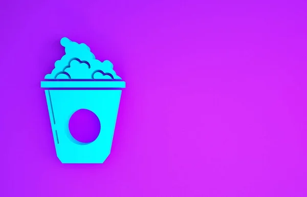 Синий Попкорн Картонной Коробке Выделенный Фиолетовом Фоне Коробка Попкорном Концепция — стоковое фото