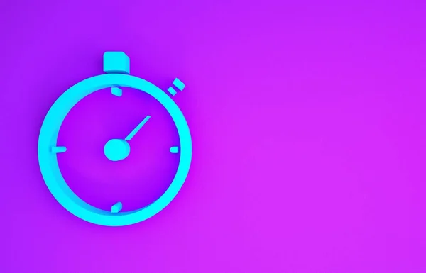 Blue Stopwatch Icon Isolated Purple Background Time Timer Sign Chronometer — Stock Photo, Image