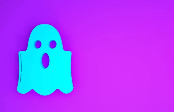 Значок Blue Ghost Выделен Фиолетовом Фоне Счастливого Хэллоуина Концепция Минимализма — стоковое фото