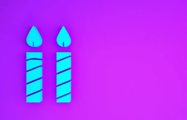 Ícone Velas Bolo Aniversário Azul Isolado Fundo Roxo Conceito Minimalismo — Fotografia de Stock