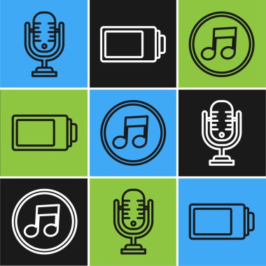 Mikrofon, nota, ton ve pil şarj seviyesi belirteç simgesini ayarla. Vektör