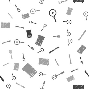 Kızartma tavası, Spatula, Bıçak ve Mikrodalga fırını kusursuz desene ayarlayın. Vektör