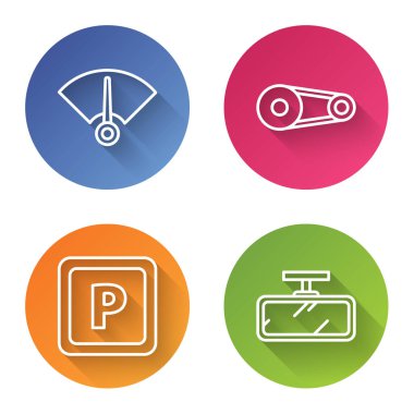 Hız göstergesi, zaman ayarlı kemer kiti, park ve araba aynası. Renkli daire düğmesi. Vektör