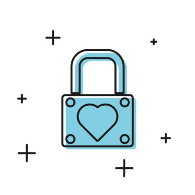 Siyah kilit ve kalp ikonu beyaz arkaplanda izole edilmiş. Kilitli Kalp. Aşk sembolü ve anahtar deliği işareti. Sevgililer Günü sembolü. Vektör İllüstrasyonu