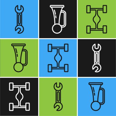 Wrench, Chassis arabası ve işaret kornasını araç simgesine ayarla. Vektör