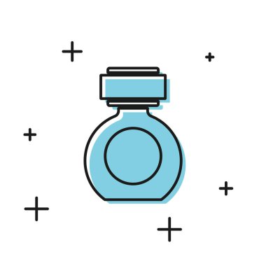 Beyaz arkaplanda siyah tıraş losyonu ikonu var. Parfüm spreyi ikonu. Erkek parfüm şişesi. Vektör İllüstrasyonu