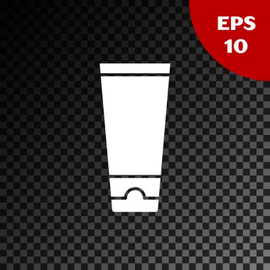 Beyaz Krem veya losyon kozmetik tüp simgesi şeffaf koyu arka plan izole. Erkekler için vücut bakım ürünleri. Vektör İllüstrasyonu