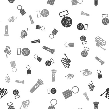 Askeri ödül madalyası, askeri ödül madalyası, askeri tank ve el fenerini pürüzsüz bir şekilde yerleştirin. Vektör