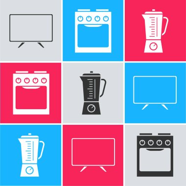 Akıllı TV, Fırın ve Blender simgesini ayarla. Vektör