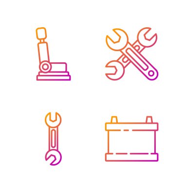 Hat hattı aküsü, İngiliz anahtarı, araba koltuğu ve İngiliz anahtarı. Renk simgeleri. Vektör