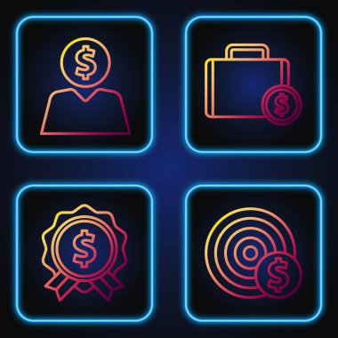 Çizgiyi dolar sembollü, fiyat etiketli dolar, iş adamı zihin, çanta ve para planlama. Renk simgeleri. Vektör
