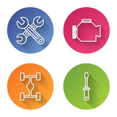 Hat anahtarı, motor, Chassis arabası ve tornavida ayarlayın. Renkli daire düğmesi. Vektör